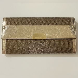 Jimmy Choo Reese Metallic Glitter Clutch in Gold